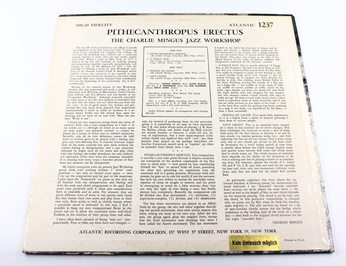 Charlie Mingus Jazz Workshop - Pithecanthropus Erectus - Vinyl LP