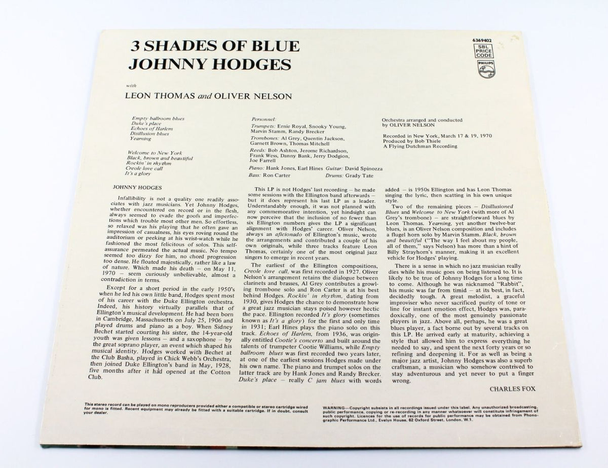 Johnny Hodges With Leon Thomas And Oliver Nelson - 3 Shades Of Blue