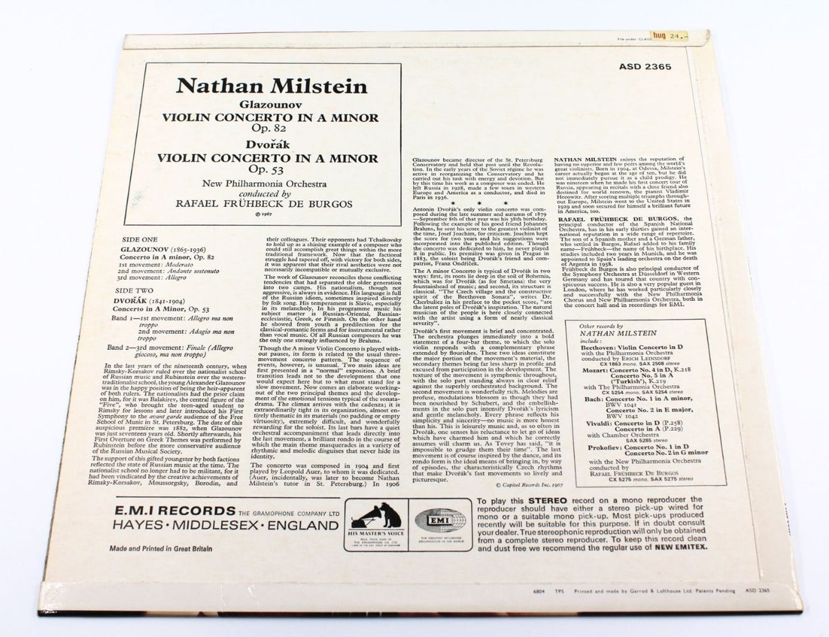 Nathan Milstein, Rafael Frühbeck De Burgos, New Philharmonia Orchestra - Glazounov / Dvořák: Concerto In A Minor, Op. 82 / Concerto In A Minor, Op. 53