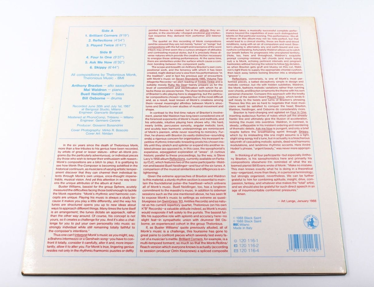 Anthony Braxton - Six Monk's Compositions (1987) - Vinyl LP