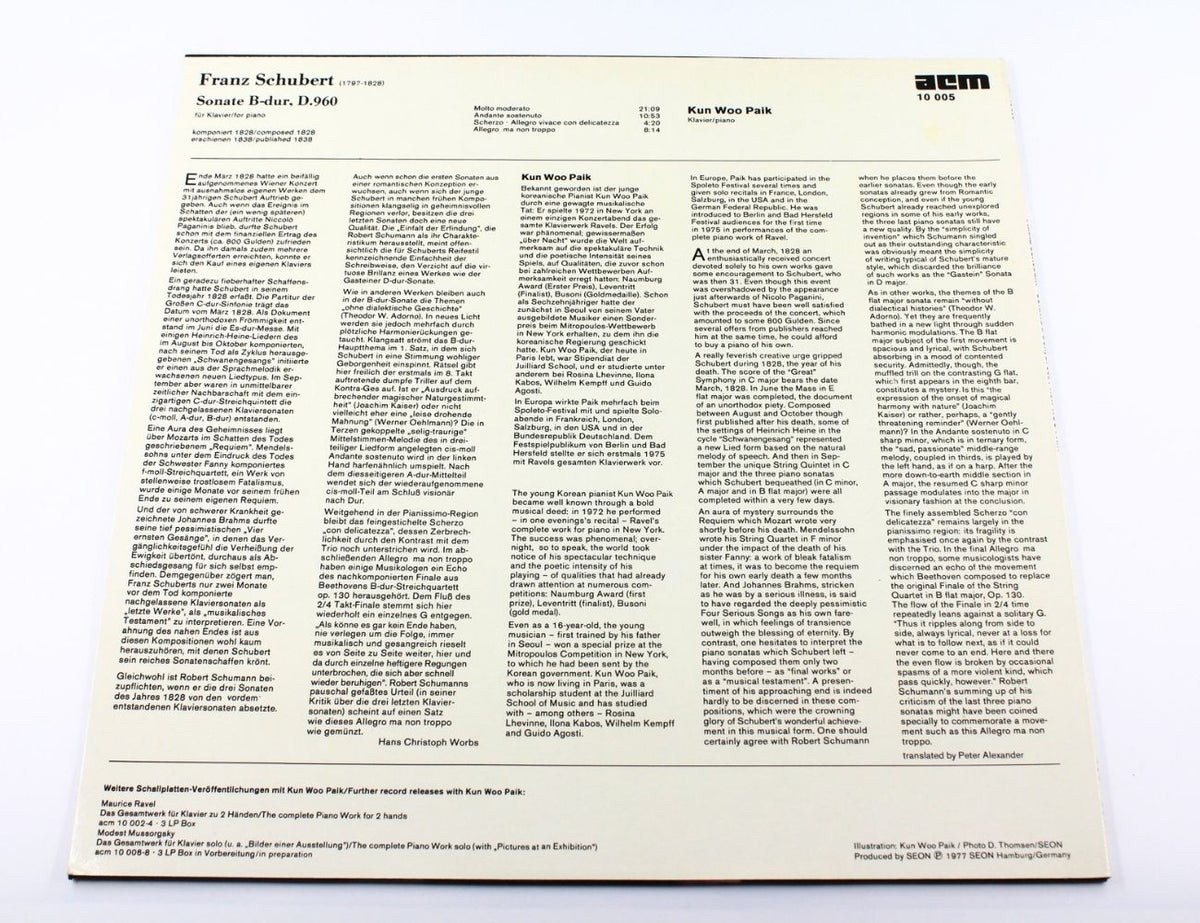 Kun Woo Paik - Franz Schubert: Sonate B-Dur, D. 960 - Vinyl LP