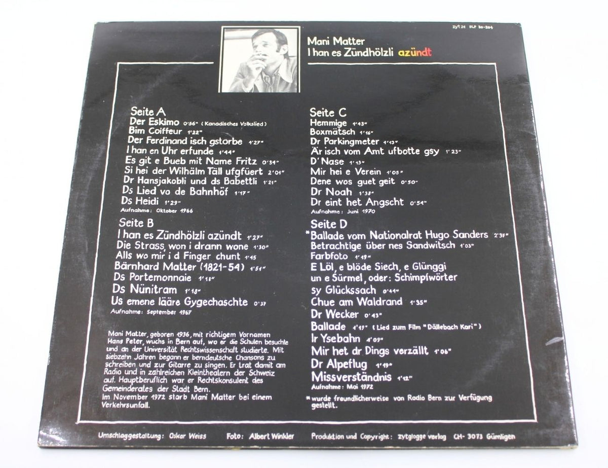 Mani Matter - I Han Es Zündhölzli Azündt - Vinyl LP